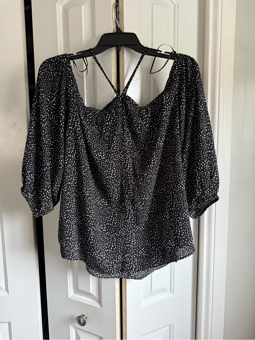 Express Black & White Dot Peasant Blouse